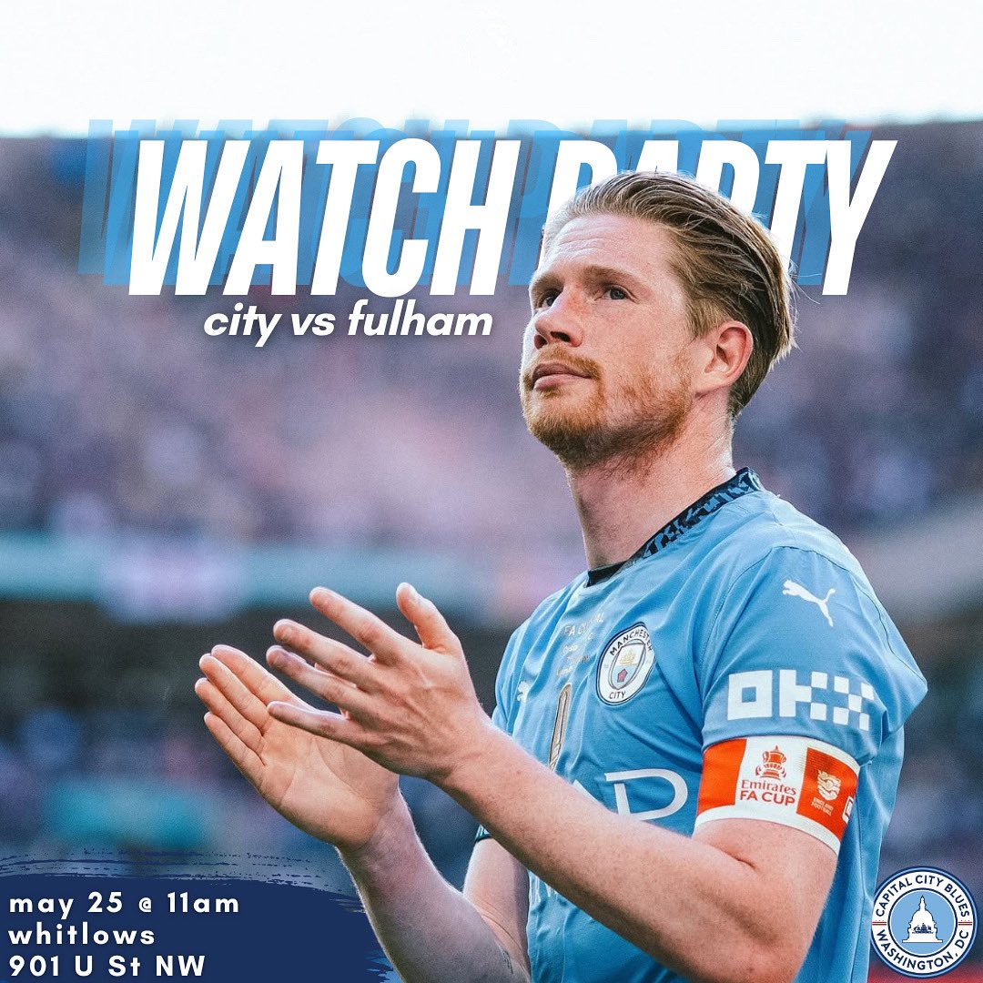Join us back at Whitlows on U Street on Sunday for the final Premier League match of the season and to say goodbye to KDB 🩵

#mancityosc