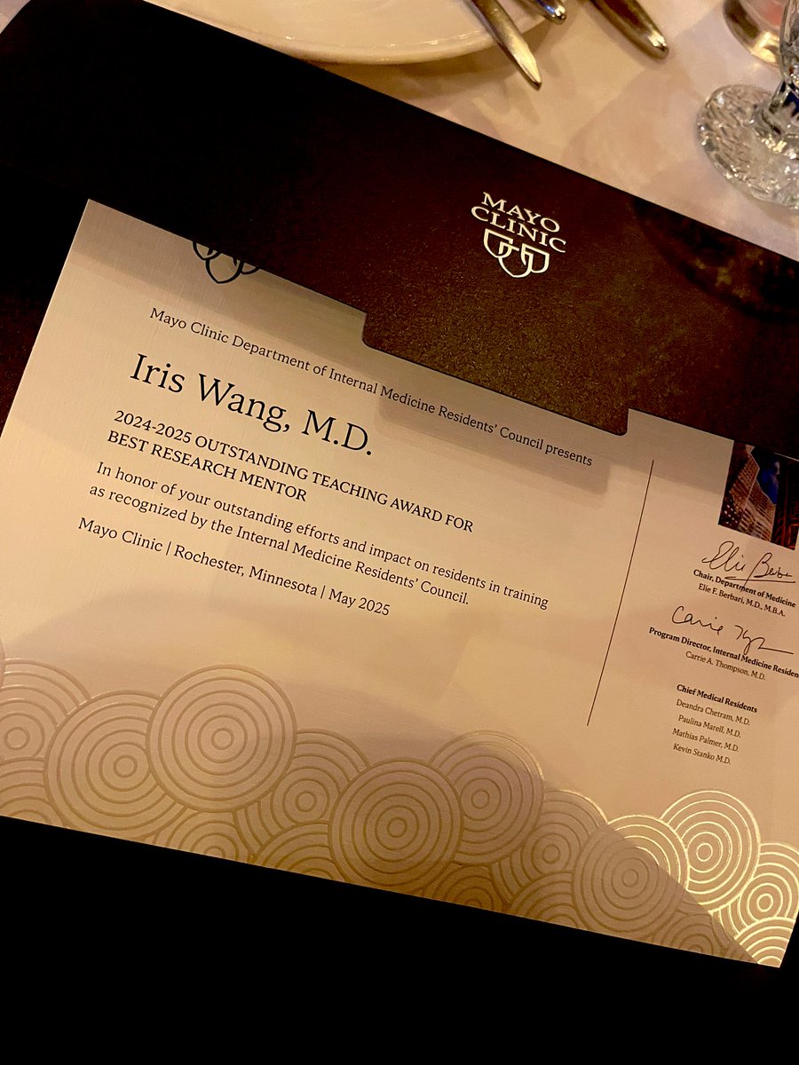 Xiao Jing (Iris) Wang, M.D. (@iriswangmd) on Twitter photo I am absolutely floored by the incredible faith my <a href="/MayoMN_IMRES/">Mayo Clinic Internal Medicine Residency Rochester</a>
mentees place in me.
I am deeply humbled to receive this recognition and honored to work with amazing mentees—you are all my reason to keep going in this #research world!
<a href="/MayoClinicGIHep/">Mayo Clinic Gastroenterology & Hepatology</a> I am absolutely floored by the incredible faith my <a href="/MayoMN_IMRES/">Mayo Clinic Internal Medicine Residency Rochester</a>
mentees place in me.
I am deeply humbled to receive this recognition and honored to work with amazing mentees—you are all my reason to keep going in this #research world!
<a href="/MayoClinicGIHep/">Mayo Clinic Gastroenterology & Hepatology</a>