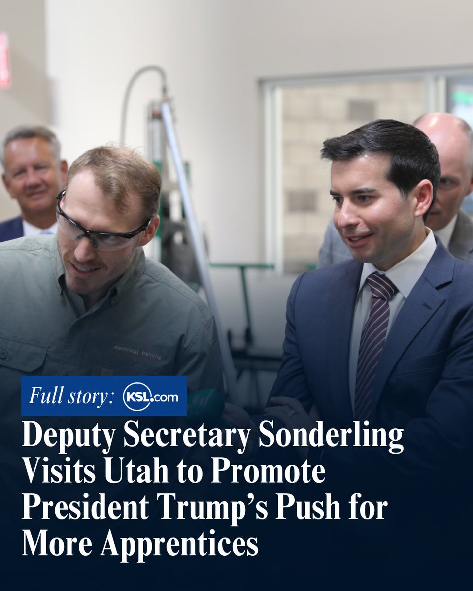 Deputy Secretary Sonderling (@sonderling47) on Twitter photo Apprentices are the future of the American workforce—and Utah is leading the way in encouraging students to pursue these opportunities.
Read more from my visit to an apprenticeship training facility with <a href="/GovCox/">Governor Cox</a>: ksl.com/article/513171… Apprentices are the future of the American workforce—and Utah is leading the way in encouraging students to pursue these opportunities.
Read more from my visit to an apprenticeship training facility with <a href="/GovCox/">Governor Cox</a>: ksl.com/article/513171…