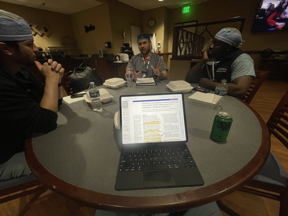 Asaf Gans (@asafgansmd) on Twitter photo Monthly regional anesthesia journal club over breakfast with <a href="/UAB_Anesthesia/">UAB Anesthesiology</a> residents and fellow.  This months journal article from <a href="/RAPMOnline/">Regional Anesthesia & Pain Medicine</a> was looking at Mepi vs. Bupi for spinals for total knee arthroplasty Monthly regional anesthesia journal club over breakfast with <a href="/UAB_Anesthesia/">UAB Anesthesiology</a> residents and fellow.  This months journal article from <a href="/RAPMOnline/">Regional Anesthesia & Pain Medicine</a> was looking at Mepi vs. Bupi for spinals for total knee arthroplasty