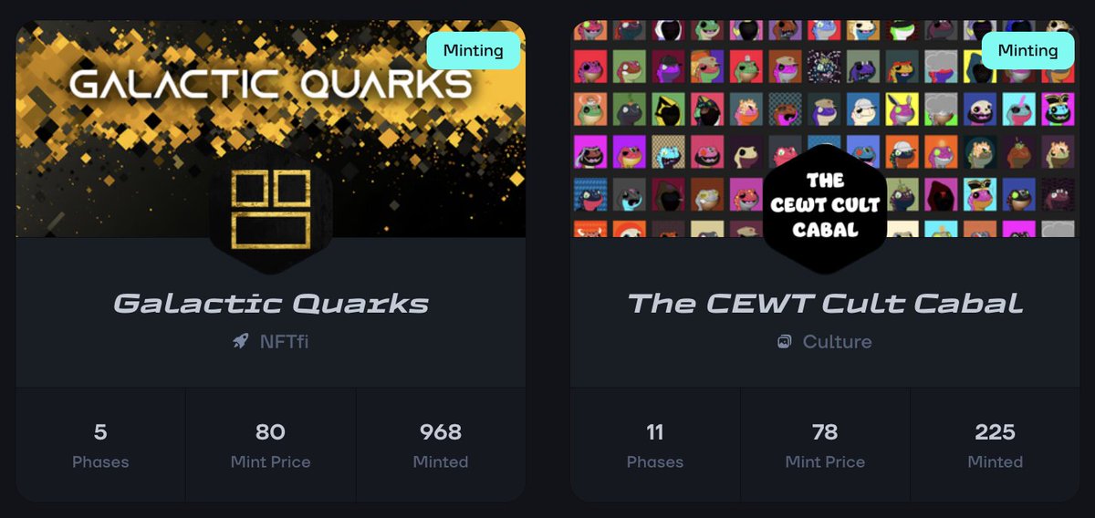 Superbolt (@superbolt_wtf) on Twitter photo Over 1,000 NFTs minted in the last 12h on Superbolt π©οΈ
Both the <a href="/galactic_quarks/">Galactic Quarks</a> and <a href="/CewtsCult/">CEWTS π</a> mints have begun π₯
Show us what you pulled π Over 1,000 NFTs minted in the last 12h on Superbolt π©οΈ
Both the <a href="/galactic_quarks/">Galactic Quarks</a> and <a href="/CewtsCult/">CEWTS π</a> mints have begun π₯
Show us what you pulled π