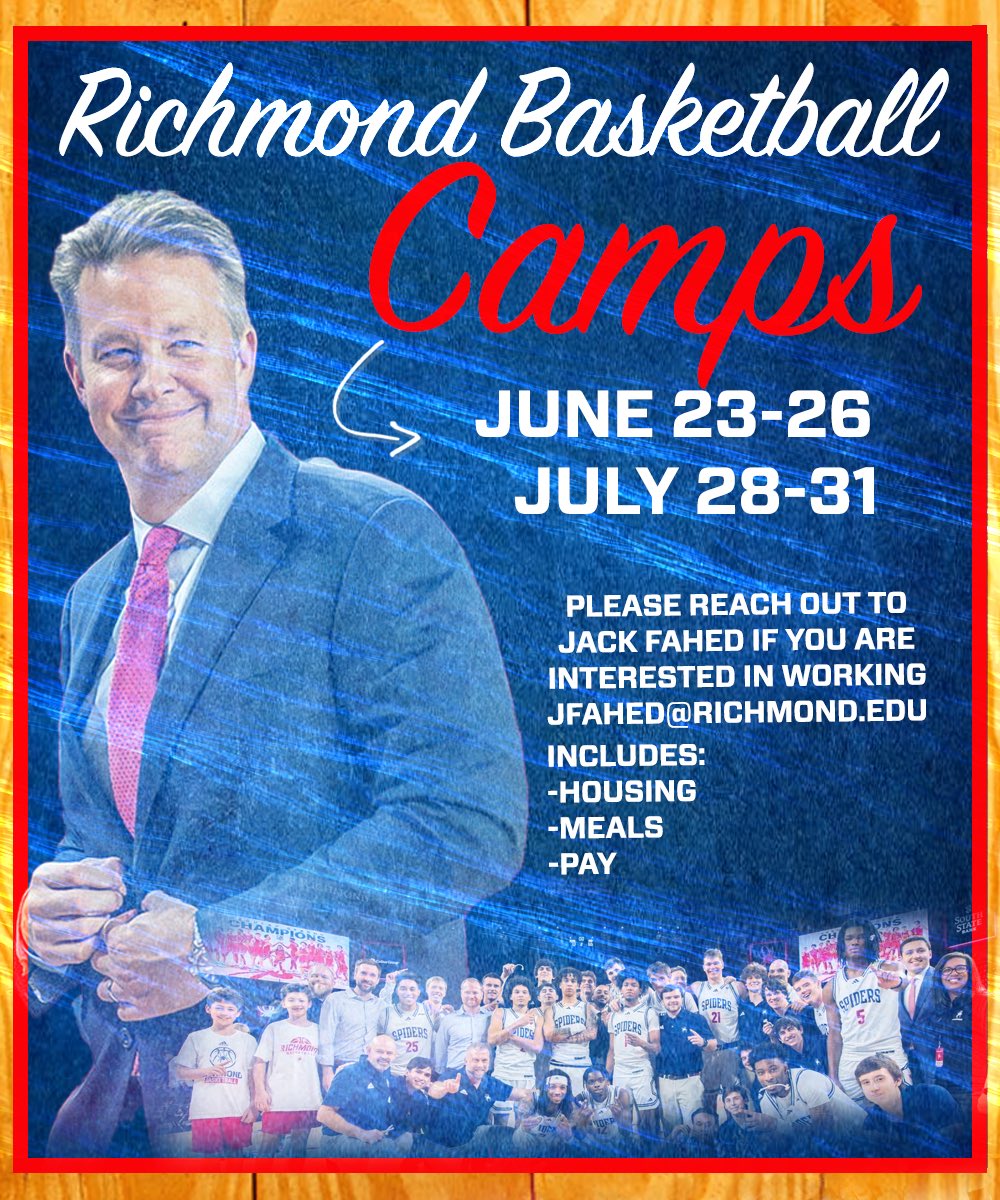 Grow the Game (@gtghoops) on Twitter photo Managers! If you’re interested in working camp this summer, we highly recommend <a href="/SpiderMBB/">Richmond Basketball</a> camp! Reach out to jfahed@richmond.edu with interest!
This will be a great learning opportunity for the coaches of tomorrow. Managers! If you’re interested in working camp this summer, we highly recommend <a href="/SpiderMBB/">Richmond Basketball</a> camp! Reach out to jfahed@richmond.edu with interest!
This will be a great learning opportunity for the coaches of tomorrow.