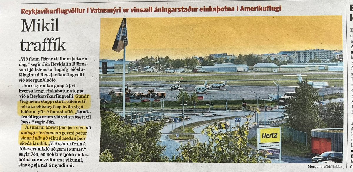 Þessi saklausa ”frétt” moggans í dag afhjúpar ansi vel tilgansleysi einkaþotna á RVK flugvelli. Annars vegar er völlurinn einhverskonar Staðarskáli á miðju Atlantshafi og hinsvegar eru farþegar að flakka um landið í fleiri daga. Staðsetning flugvallarins skiptir ss engu máli… 🫠