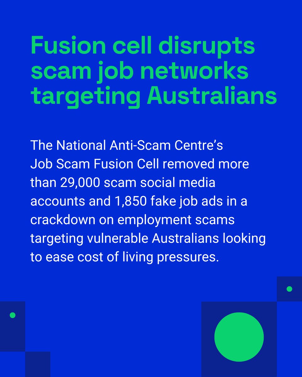 We have released the final report of our Job Scam Fusion Cell, highlighting the positive outcomes for consumers of the combined efforts of government, law enforcement, academics, and the private sector in tackling the sharp rise in job and employment scams accc.gov.au/media-release/…