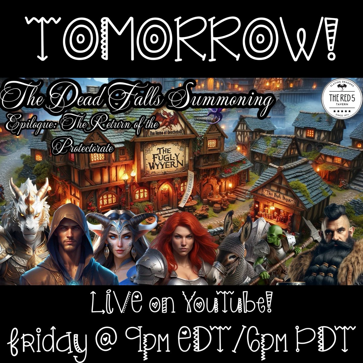 Epilogue: The Return of The Protectorate. Our heroes emerge from the spire late in the day, having defeated Gya'D'Za and saving the realm! Join us tomorrow evening as we wrap up our Season 3 campaign, live on YouTube!
youtube.com/@thered5tavern…

#DnD #dungeonsanddragons #fridayvibes