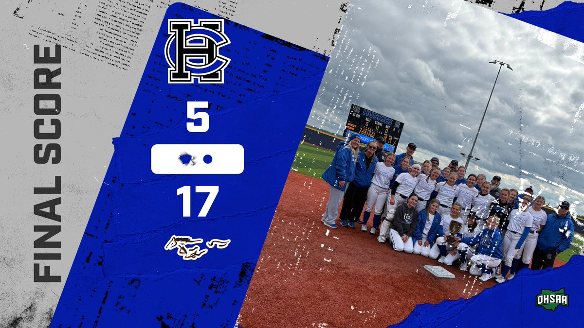 Final score OHSAA D4 East District 1 Championship Softball game. Meadowbrook 17 Harrison Central 5 in 5 innings.