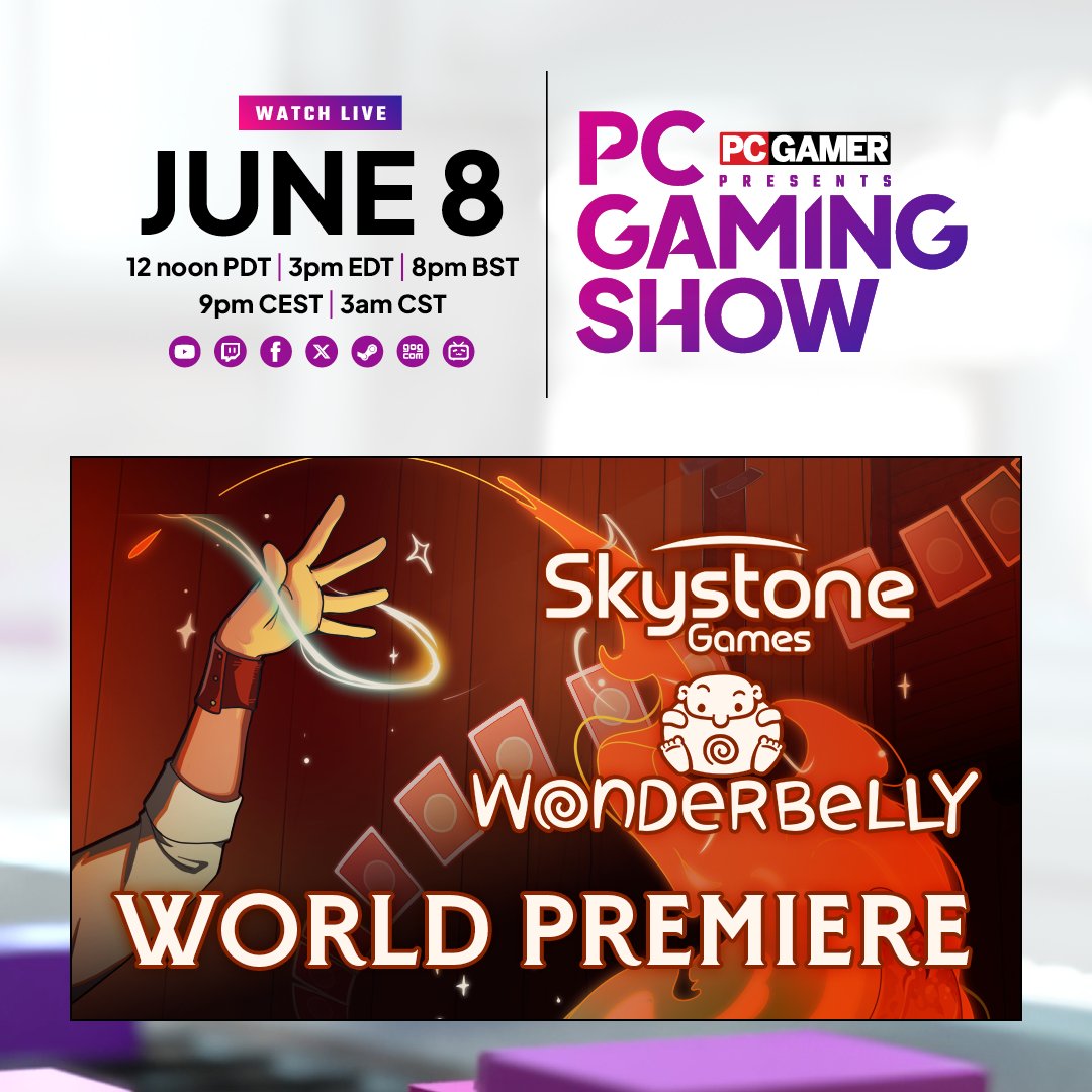 We're thrilled to announce that <a href="/Skystone_Games/">Skystone Games</a>  and <a href="/wonderbellygame/">Wonderbelly Games</a> will be unveiling our newest title at the PC Gaming Showcase, presented by @PCGamer, on June 8.

Don't miss it—tune in to see what's next!
#PCGamingShow #PCGaming #indiegame