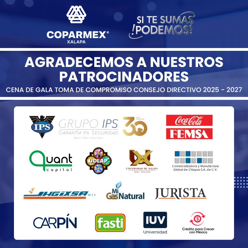 COPARMEX XALAPA (@coparmexal) on Twitter photo Gracias a quienes hicieron posible nuestra Toma de Compromiso con su generoso apoyo como patrocinadores. Nos honra contar con aliados como ustedes. Gracias a quienes hicieron posible nuestra Toma de Compromiso con su generoso apoyo como patrocinadores. Nos honra contar con aliados como ustedes.