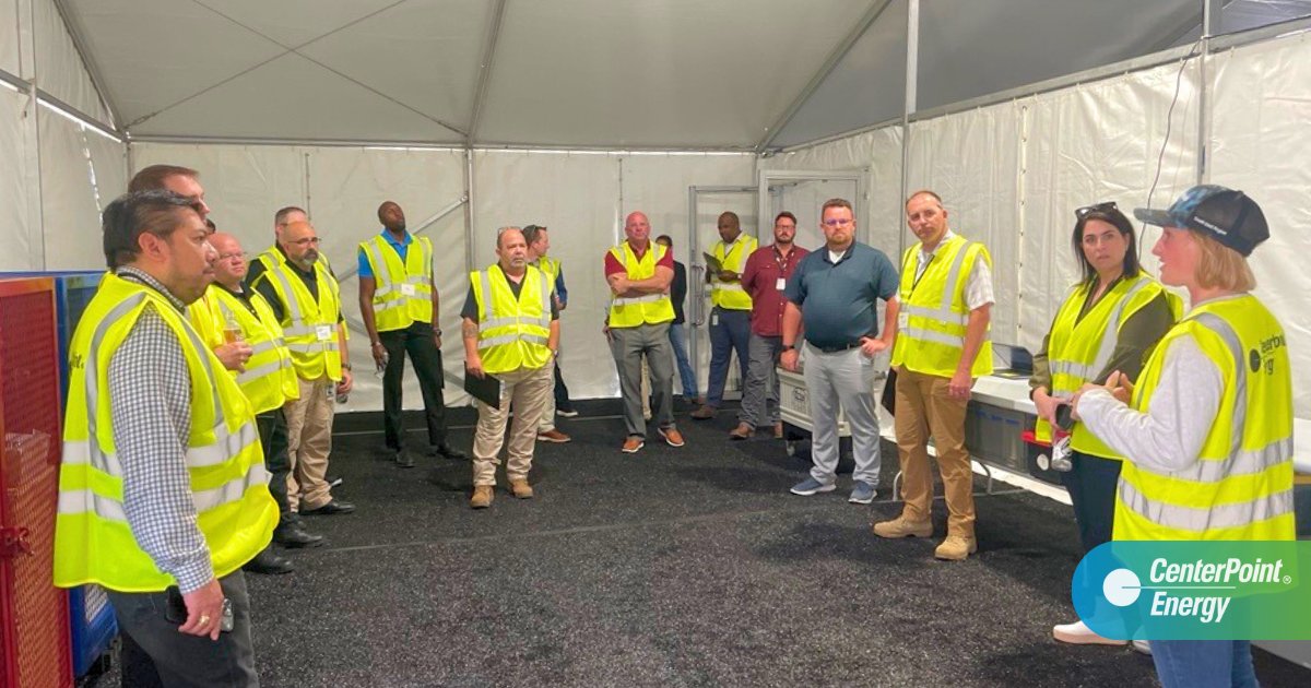 CenterPoint_TX's tweet image. As part of our major hurricane response exercise, we welcomed public officials and key response partners to a simulated staging site. In the event of an emergency response, staging sites like this serve as a central location for restoration efforts. #EmergencyPreparedness #GHRI