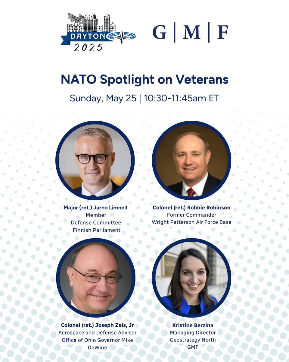 German Marshall Fund (@gmfus) on Twitter photo 🔴 Sunday at <a href="/NATODayton2025/">NATO PA Dayton 2025</a>:
📺 NATO Spotlight on Veterans, moderated by <a href="/kristineberz/">Kristine Berzina</a>. This panel will highlight how the veteran experience informs NATO policy.
Stream here or at gmfus.org: buff.ly/U7kQiRS 🔴 Sunday at <a href="/NATODayton2025/">NATO PA Dayton 2025</a>:
📺 NATO Spotlight on Veterans, moderated by <a href="/kristineberz/">Kristine Berzina</a>. This panel will highlight how the veteran experience informs NATO policy.
Stream here or at gmfus.org: buff.ly/U7kQiRS