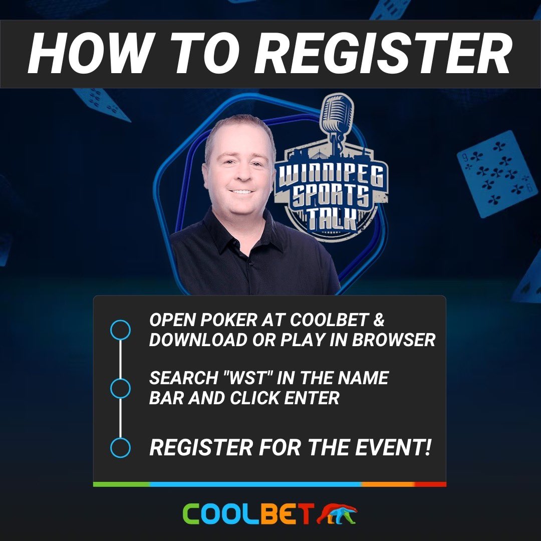 Coolbet Canada 🇨🇦 (@coolbetcanada) on Twitter photo PARTNER POKER IS BACK AT COOLBET NEXT WEEK! 🎙️
Join <a href="/hustlerama/">Andrew Paterson</a> and <a href="/mremis/">Michael Remis</a> for the first official WST Poker Series on Wednesday, May 28th at 8:30pm CT / 7:30pm MT!
Register by following the steps below to take on the <a href="/SportsTalkWPG/">Winnipeg Sports Talk</a> crew and many more!
coolbet.com/ca/wst-poker PARTNER POKER IS BACK AT COOLBET NEXT WEEK! 🎙️
Join <a href="/hustlerama/">Andrew Paterson</a> and <a href="/mremis/">Michael Remis</a> for the first official WST Poker Series on Wednesday, May 28th at 8:30pm CT / 7:30pm MT!
Register by following the steps below to take on the <a href="/SportsTalkWPG/">Winnipeg Sports Talk</a> crew and many more!
coolbet.com/ca/wst-poker