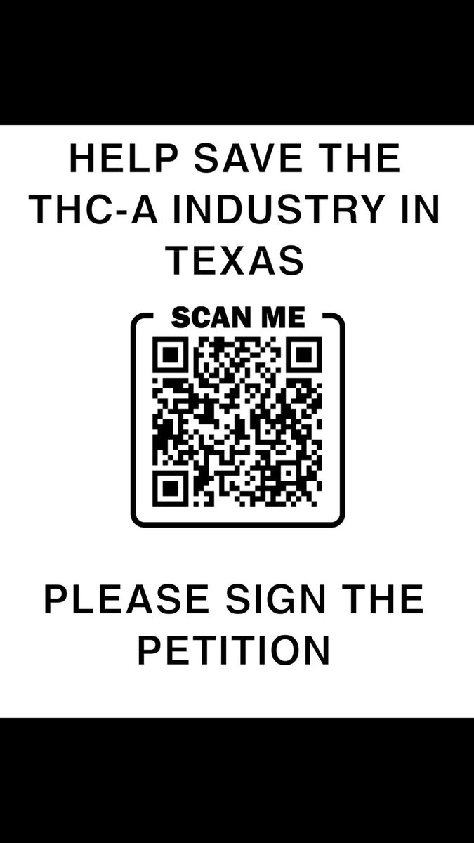 They're trying to ban THCA in Texas, a medicine and alternative for people who don't have a plug or don't have access to D9 by traditional means. As a smoke shop worker this effects millions of Texans, consumers and reps. Help us out by signing and showing tx stands for thc
