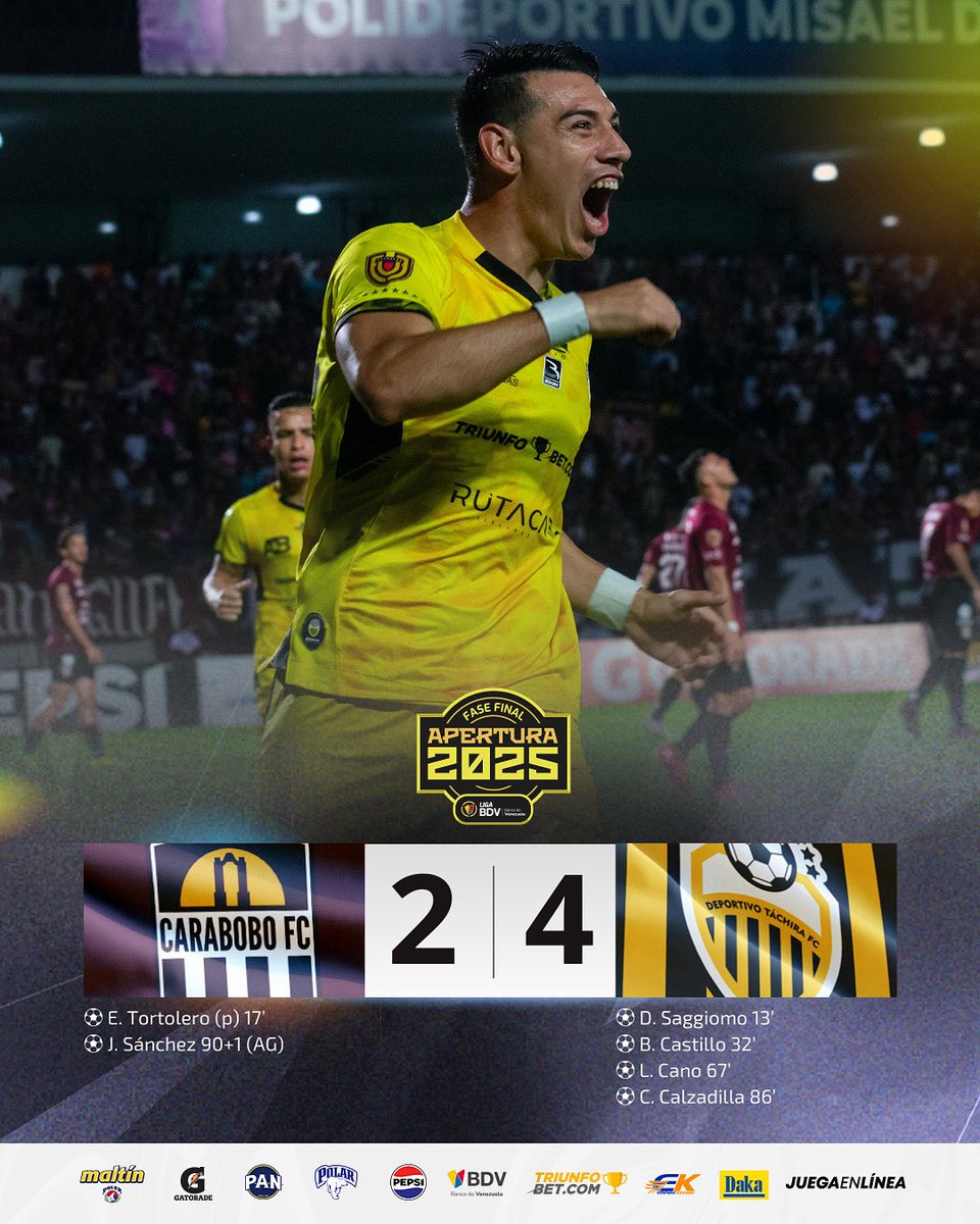 Liga Banco de Venezuela (@ligafutve) on Twitter photo 🔥 • <a href="/DvoTachira/">Deportivo Táchira FC</a> avanza imparable hacia la Gran Final del Torneo Apertura 2025
👊🏼 • El aurinegro mostró su pegada en el Misael Delgado para sellar su cuarta victoria de la Fase Final
#LigaBancoDeVenezuela 🔥 • <a href="/DvoTachira/">Deportivo Táchira FC</a> avanza imparable hacia la Gran Final del Torneo Apertura 2025
👊🏼 • El aurinegro mostró su pegada en el Misael Delgado para sellar su cuarta victoria de la Fase Final
#LigaBancoDeVenezuela