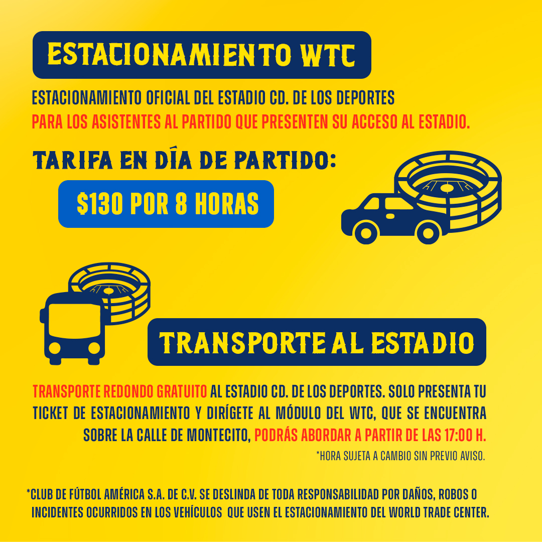 ClubAmerica's tweet photo. Si llegarás en automóvil a la GRAN FINAL, considera esta información de estacionamiento para tu llegada al Ciudad de los Deportes, ¡te estaremos esperando! 🏟️💛

Consulta aquí la información. 🚗👇 https://t.co/FKsgkHNuqQ