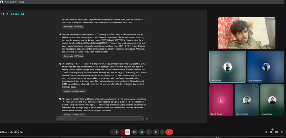 ayushunleashed's tweet image. Secure your vibe coded websites with Alan.

Alan: Your friendly neighborhood AI Security engineer.

It tries to hack your website and find vulnerabilities. 

@Ayush_cg is building the devin for Security. Follow him to get early access.

Today we saw the early demo. 

Really…