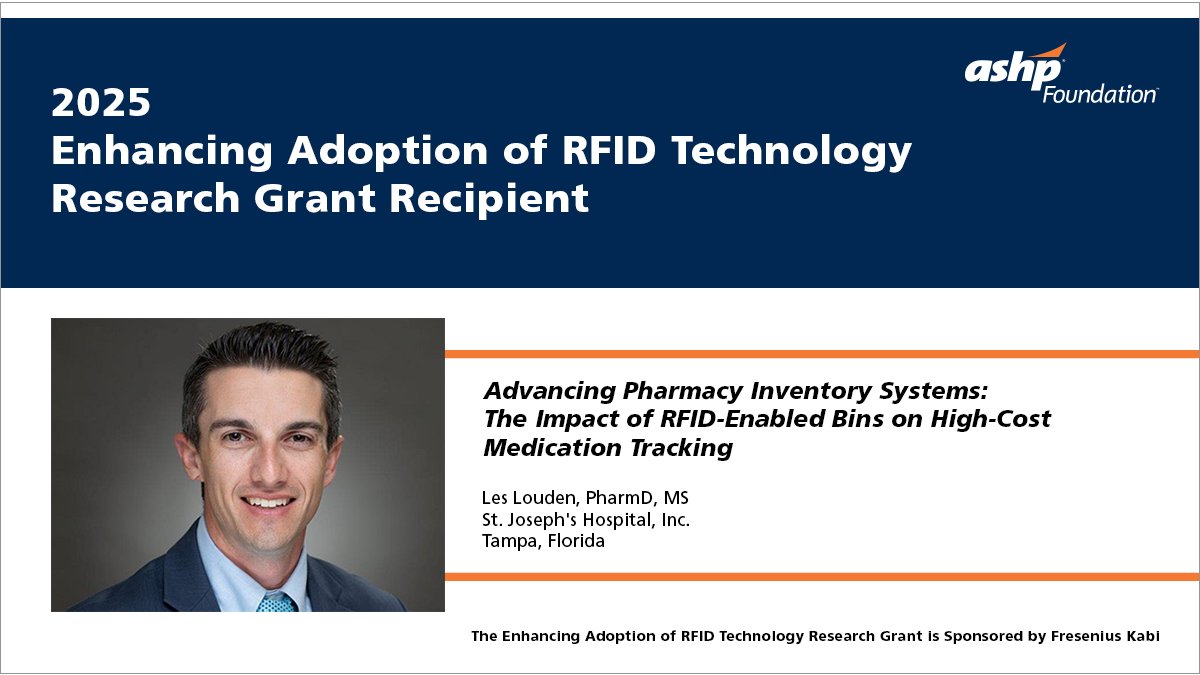 Congratulations to Les Louden, PharmD, who received nearly $37,000 in funding from the Enhancing Adoption of RFID Technology Grant Program from the ASHP Foundation and supported by <a href="/FreseniusKabi/">Fresenius Kabi</a>! Learn more at hubs.ly/Q03nPyLz0 <a href="/BayCare/">BayCare</a>