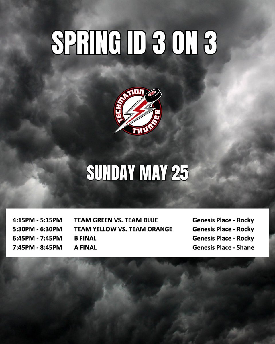 Nothing to do this weekend? Hit the rink and come support the Airdrie Techmation Thunder Community for their 3 on 3 spring ID camp!  
Catch the energy, celebrate the talent, be apart of something great ! 
Hope to see you there !!