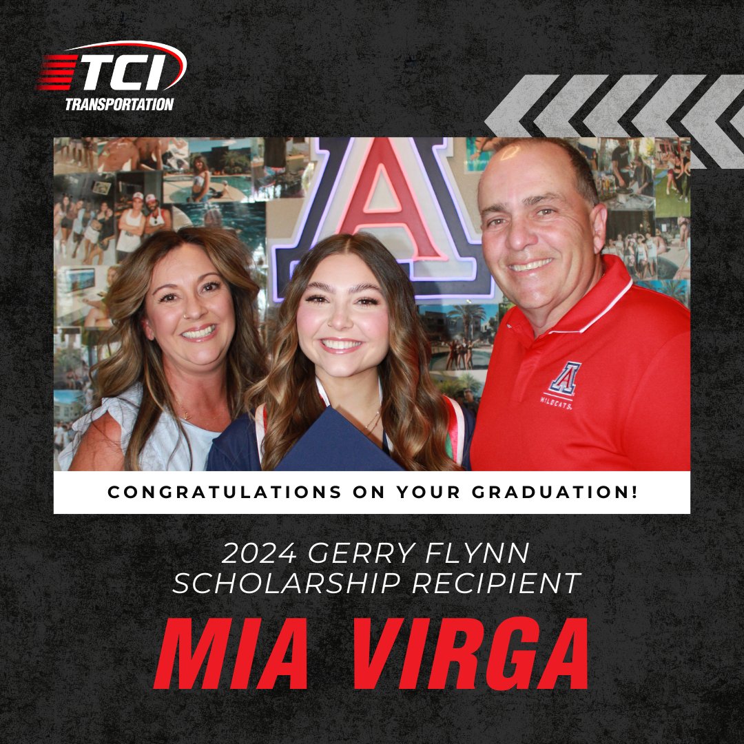 tci_leasing's tweet image. 🌟 We’re proud to celebrate Mia Virga, one of our 2024 Gerry Flynn Scholarship recipients and a recent University of Arizona graduate! Mia's dedication and drive reflect the spirit of this scholarship.
Apply for this year's scholarship:
go.tcitransportation.com/4dznN4i
