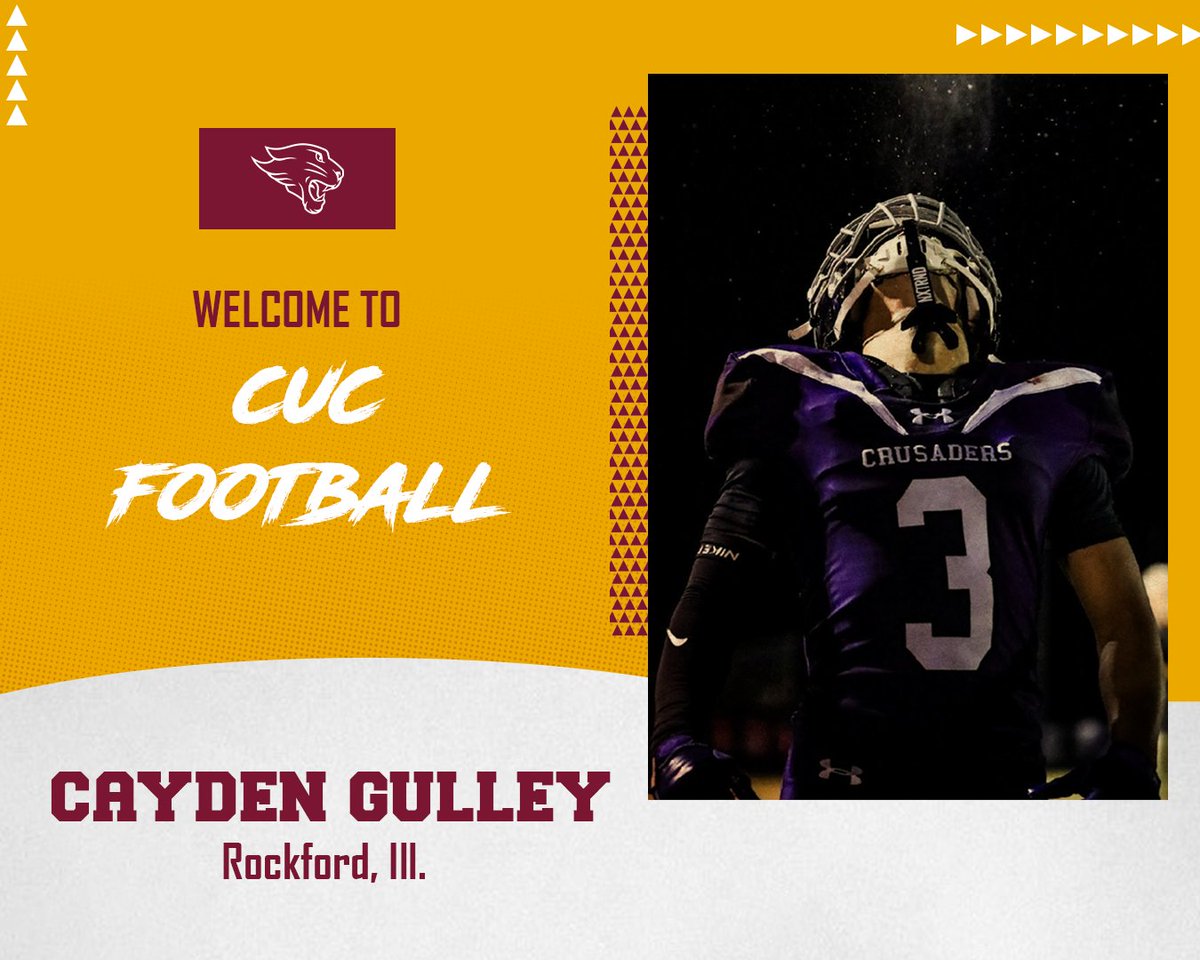 It's time to welcome another new family member for the 2025 season ⬇️                      

Meet our defensive back from Rockford, Illinois.  

Welcome to the CUC Family, Cayden Gulley!!