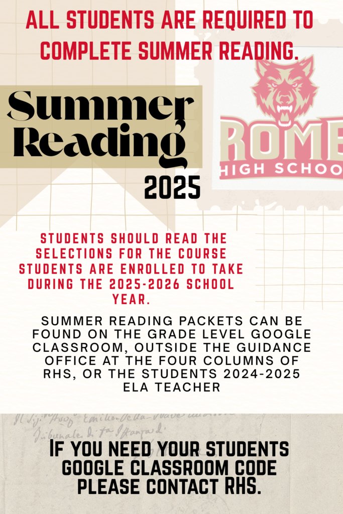 Here is information about summer reading for all students at RHS:
tinyurl.com/2a6kvfdj
#GoWolves