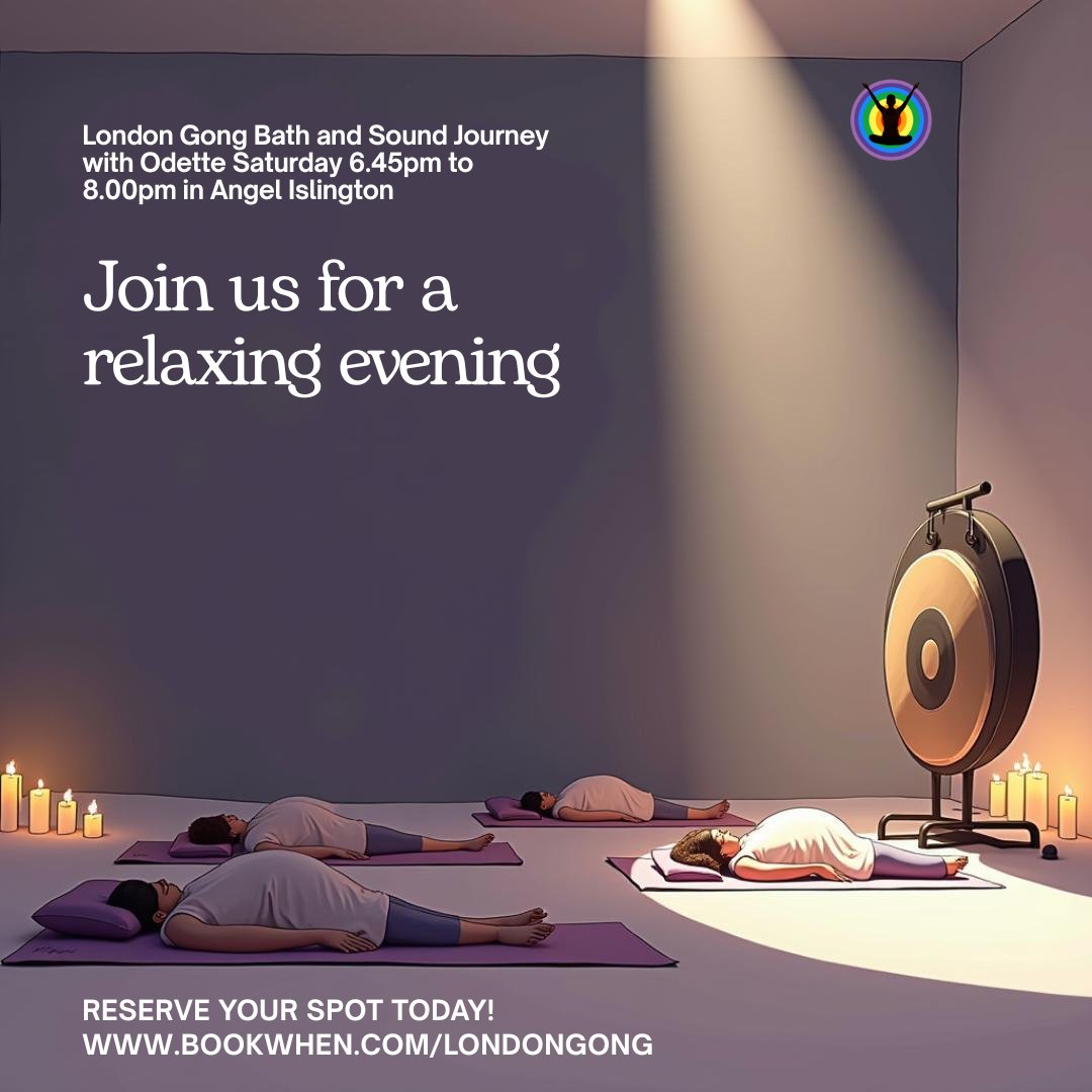 🎵 Gong &amp; Sound Bath this Saturday 24th May, 6:45-8pm, London. 75 mins of deep relaxation through healing sound frequencies. Let the vibrations reset your week ✨ Limited spaces 
Book now at bookwhen.com/londongong 
#SoundBath #London #WeekendReset #GongHealing
