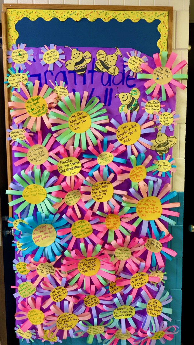 The last few weeks of school in a middle school can be crazy busy.  Sometimes behaviors ramp up- kids &amp; adults can't help being ready for the end of the year.  But awesome things like the Gratitude Wall made by Ms. K's kids remind us that it's all worth it! 💙 #themiddlematters
