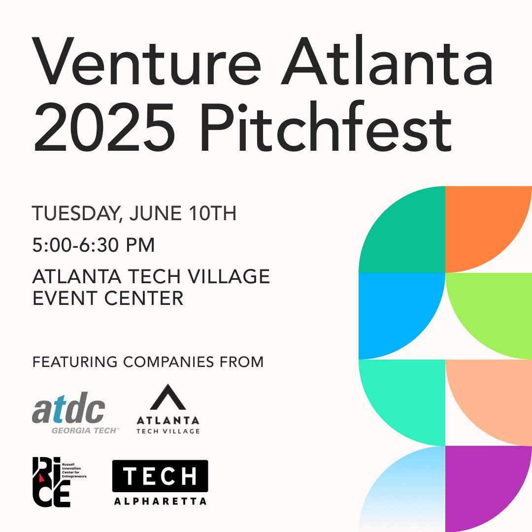 VentureAtlanta's tweet image. We’re partnering with @AtlantaTechWeek to host our very own Pitchfest, where 8 startups from @ATDC, @ATLTechVillage, @riceatlanta, and @TechAlpharetta will pitch &amp;amp; compete for a spot at #VA2025! 

#AtlantaTechWeek #TechInATL #ATW2025