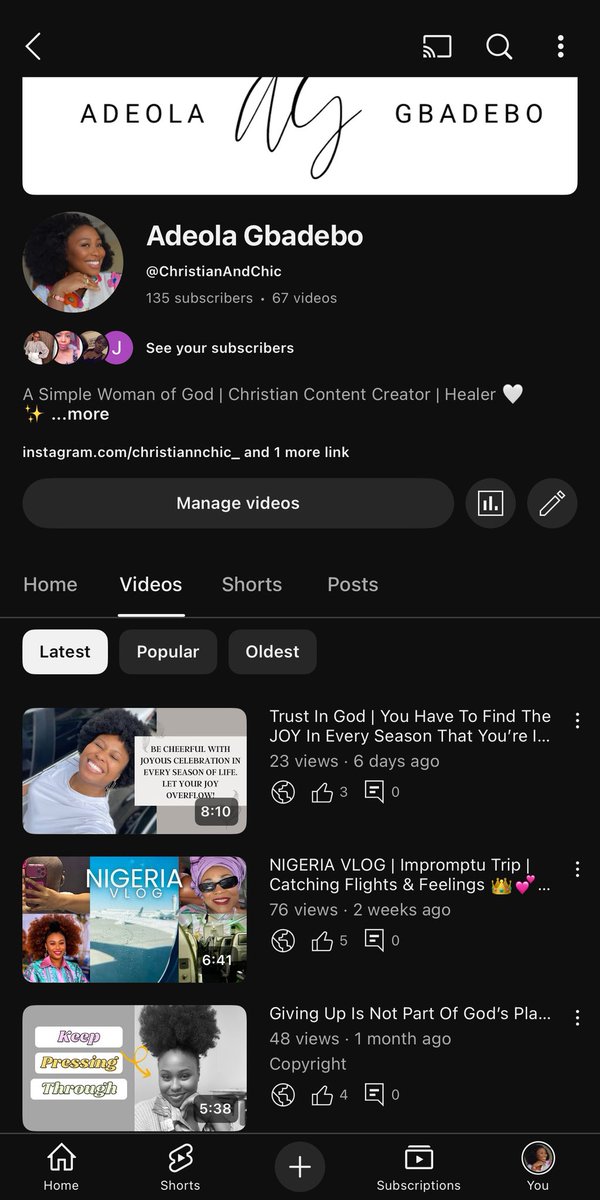 I’m just a small Christian YouTuber trying to live out her purpose by inspiring souls through my experiences &amp; through Christ. 

Show some love &amp; support by liking, commenting &amp; subscribing to my YouTube channel if you’re interested.

LINK 🔗—> youtube.com/@christianandc… 💟