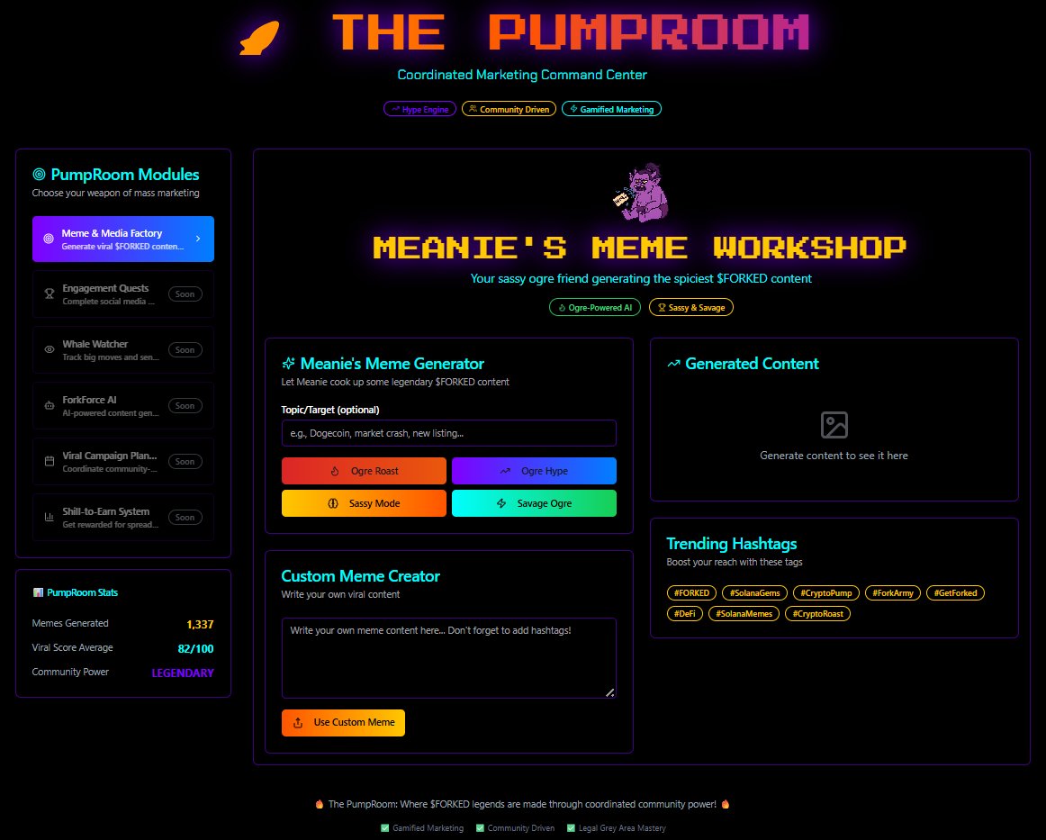 LordForklord's tweet image. 🔥 Meet Meanie — your purple ogre meme queen.👹 Spits roasts.
🧠 Drops alpha.
🎯 Targets rivals.Step inside Meanie’s Meme Workshop and cook chaos with $FORKED’s sassiest AI.→ Meme harder. Meme smarter.#GETFORKED #FORKEDchat #PumpRoom #CryptoMemes #Web3Roast
