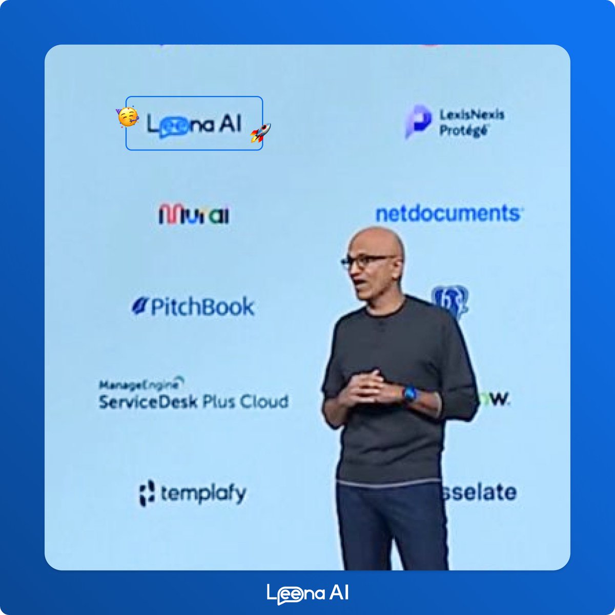 🚀 Leena AI featured at <a href="/Microsoft/">Microsoft</a> Build — in the keynote speech by <a href="/satyanadella/">Satya Nadella</a>! 🎉

Yes, you heard that right. Leena AI was a part of Satya’s opening keynote at #MicrosoftBuild2025 as part of the cutting-edge wave of apps and agents supercharging productivity inside Microsoft