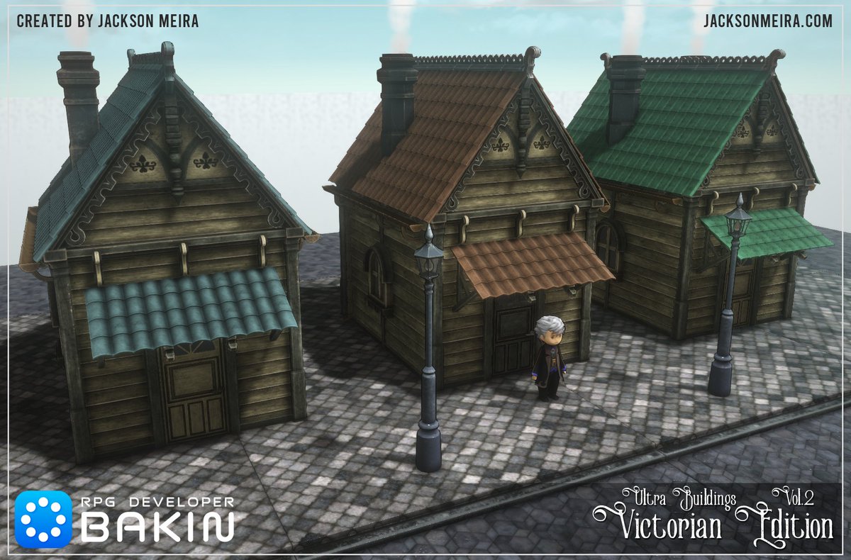 #RPGBakin

In order not to overload a single FBX file with thousands of vertices, dozens of additional details can be inserted through subgraphs. I made some scale corrections (mainly on the roofs) and started playing with different combinations.