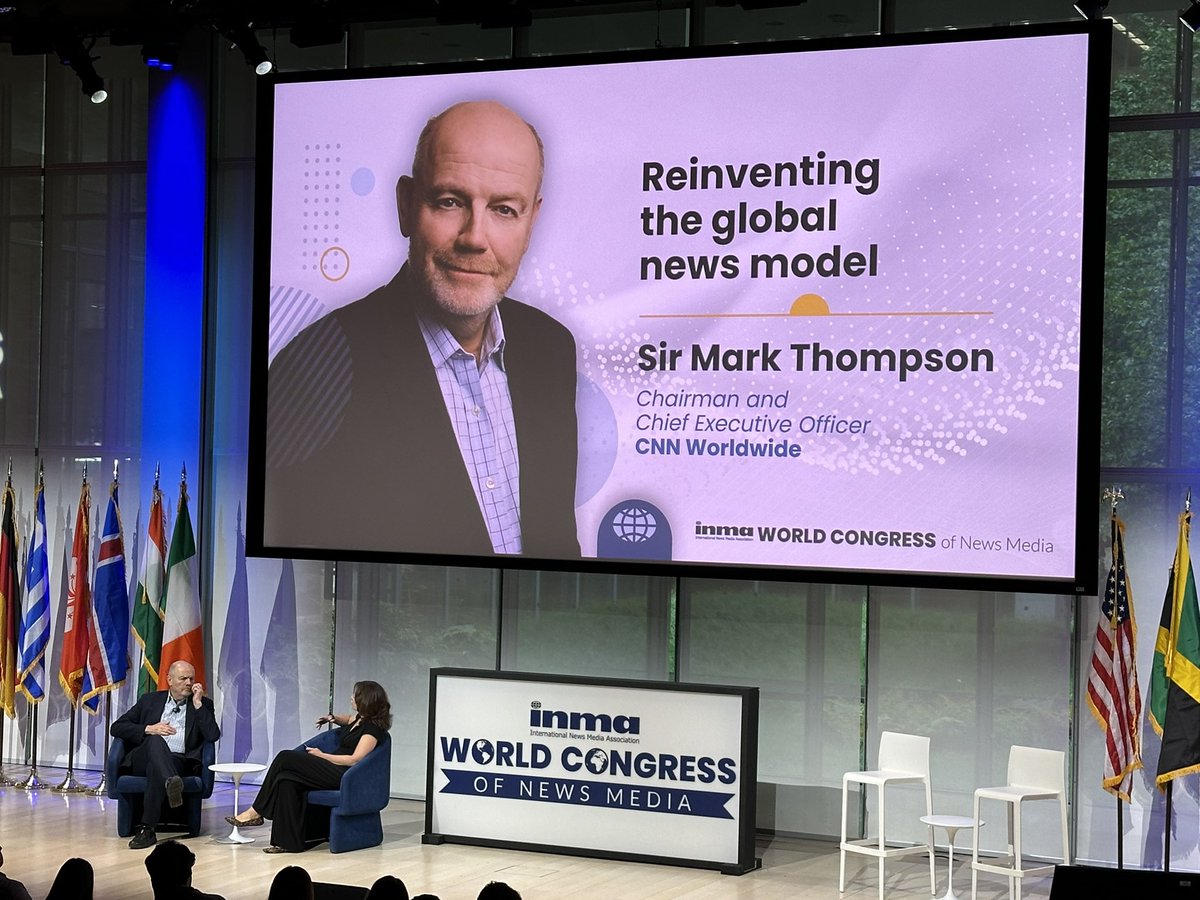 DavidClinchNews's tweet photo. Watching @jodiehop interview Sir Mark Thompson about the ambitions he has for @CNN and the challenges of maintaining the spirit of the network’s breaking news core while finding new audiences in new formats. #INMA2025 https://t.co/CNhlj5MQAs