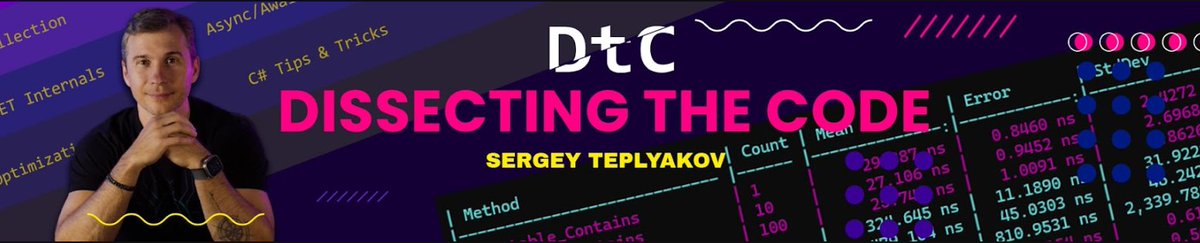 STeplyakov's tweet image. Hey #dotnet people! Exciting news! I've launched my YouTube channel: "Dissecting the Code".
It's going to be very similar to my blog, where I'll cover .NET internals, performance tips & tricks, and more deep dives. #csharp
I've already published the first two videos:
➡️ Episode…