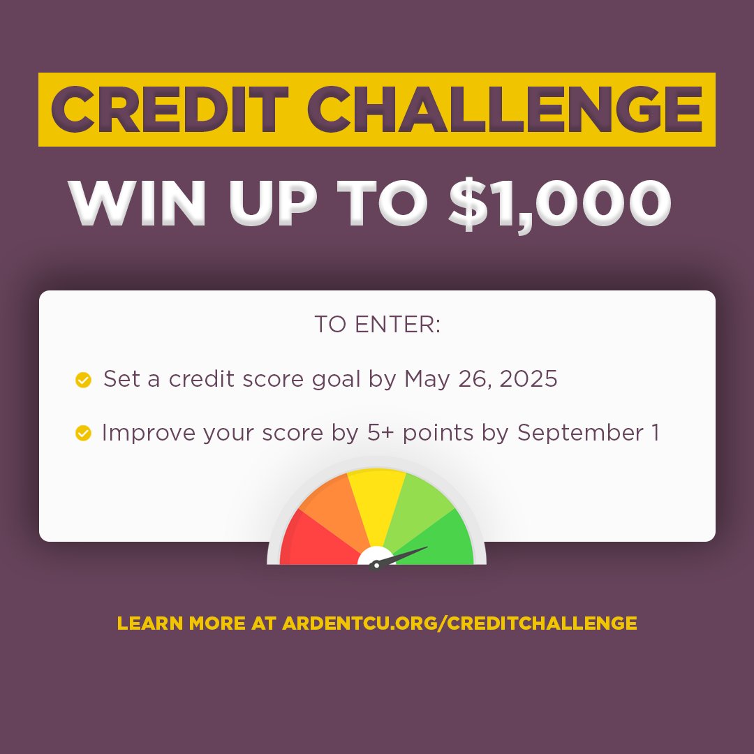 Want to win up to $1,000? 💸

Enter our Credit Challenge and you could be rewarded for improving your credit score.

Learn more at ardentcu.org/creditchallenge