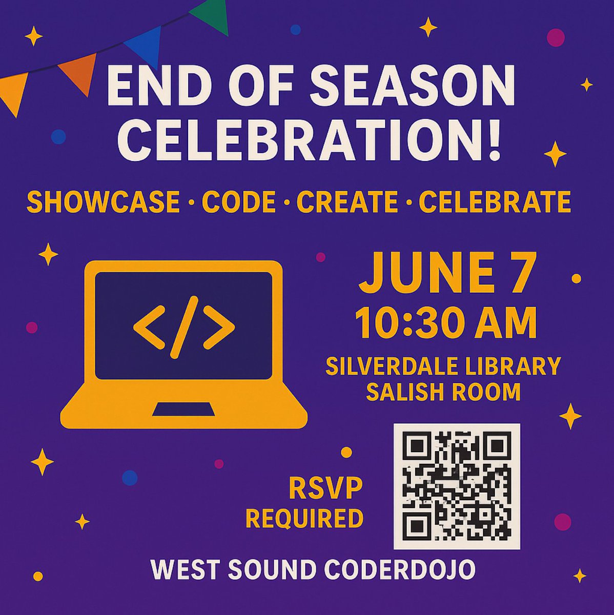 WSoundCoderDojo's tweet image. Last session of the season is coming JUNE 7 - Join us! - This is our last coderdojo until September. Stop in for fun, snacks, and giveaways! mailchi.mp/6bcab8199517/f…