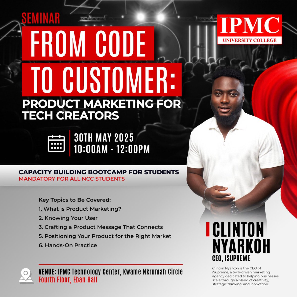 AfroTalks this Saturday.
IPMC next week Friday.