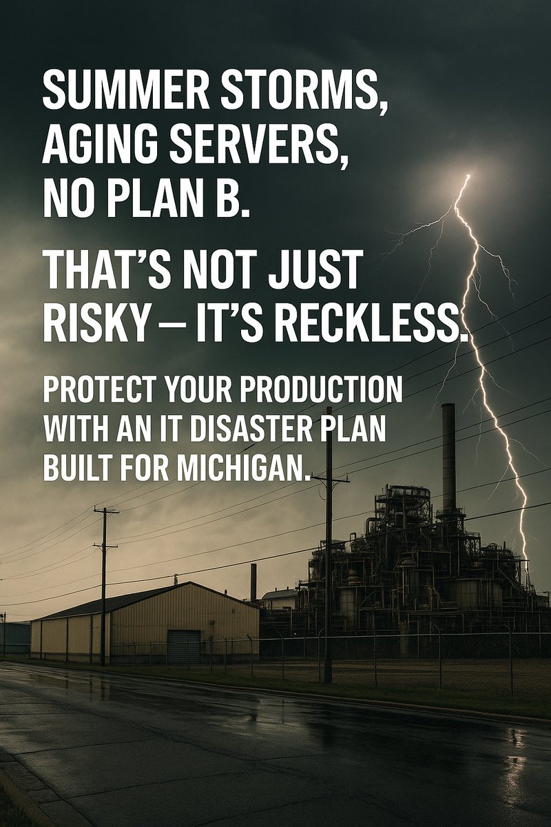 Summer storms, aging servers, no plan B.
That’s not just risky — it’s reckless.
Protect your production with an IT disaster plan built for Michigan.
#DowntimeDisaster #ManufacturingStrong #MSP #ITSupport #Michigan