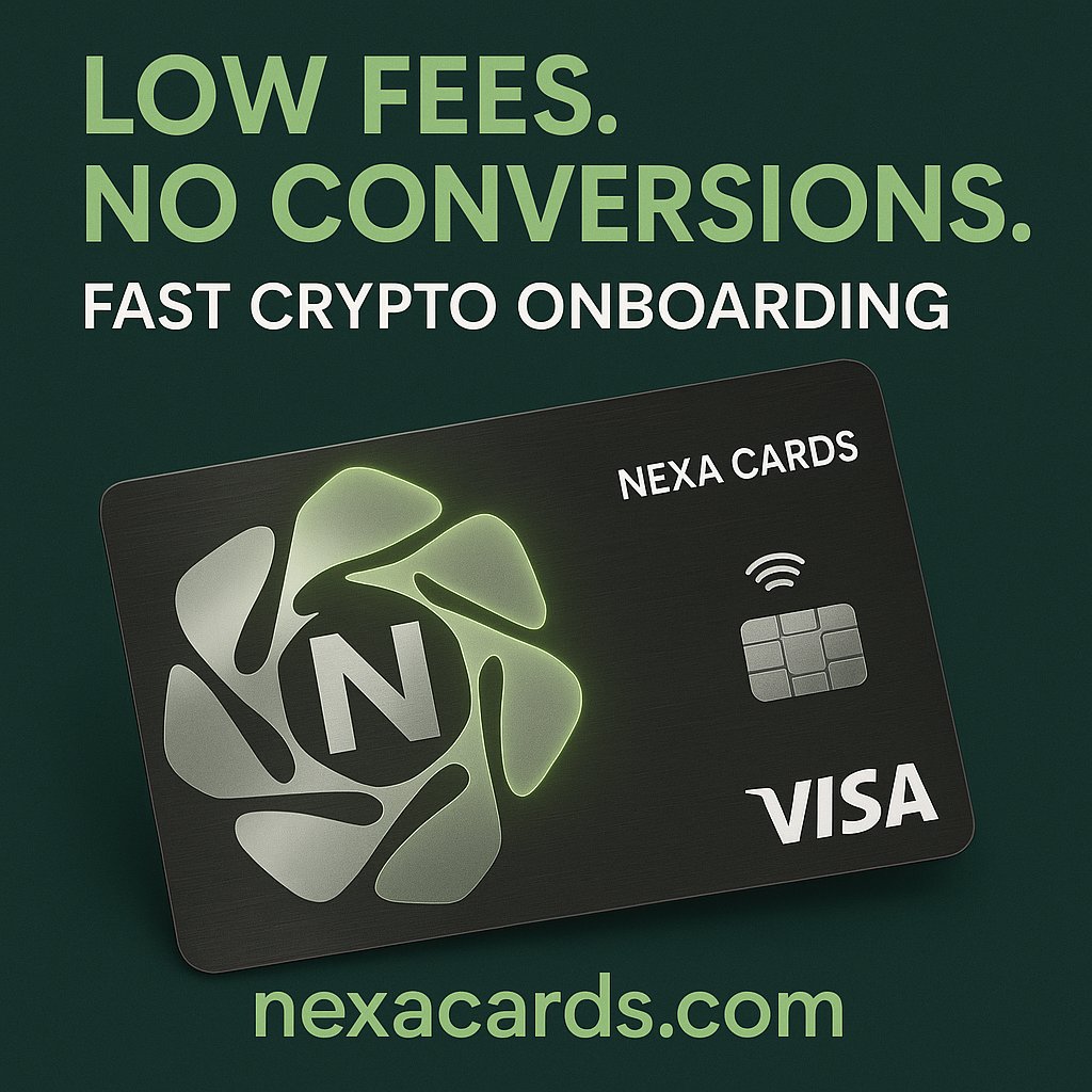Nexa_Cards's tweet photo. Crypto card with the lowest fees available!!

No conversions fees. Direct to Sale.

#NexaCards #Crypto https://t.co/A2KnISlq3O