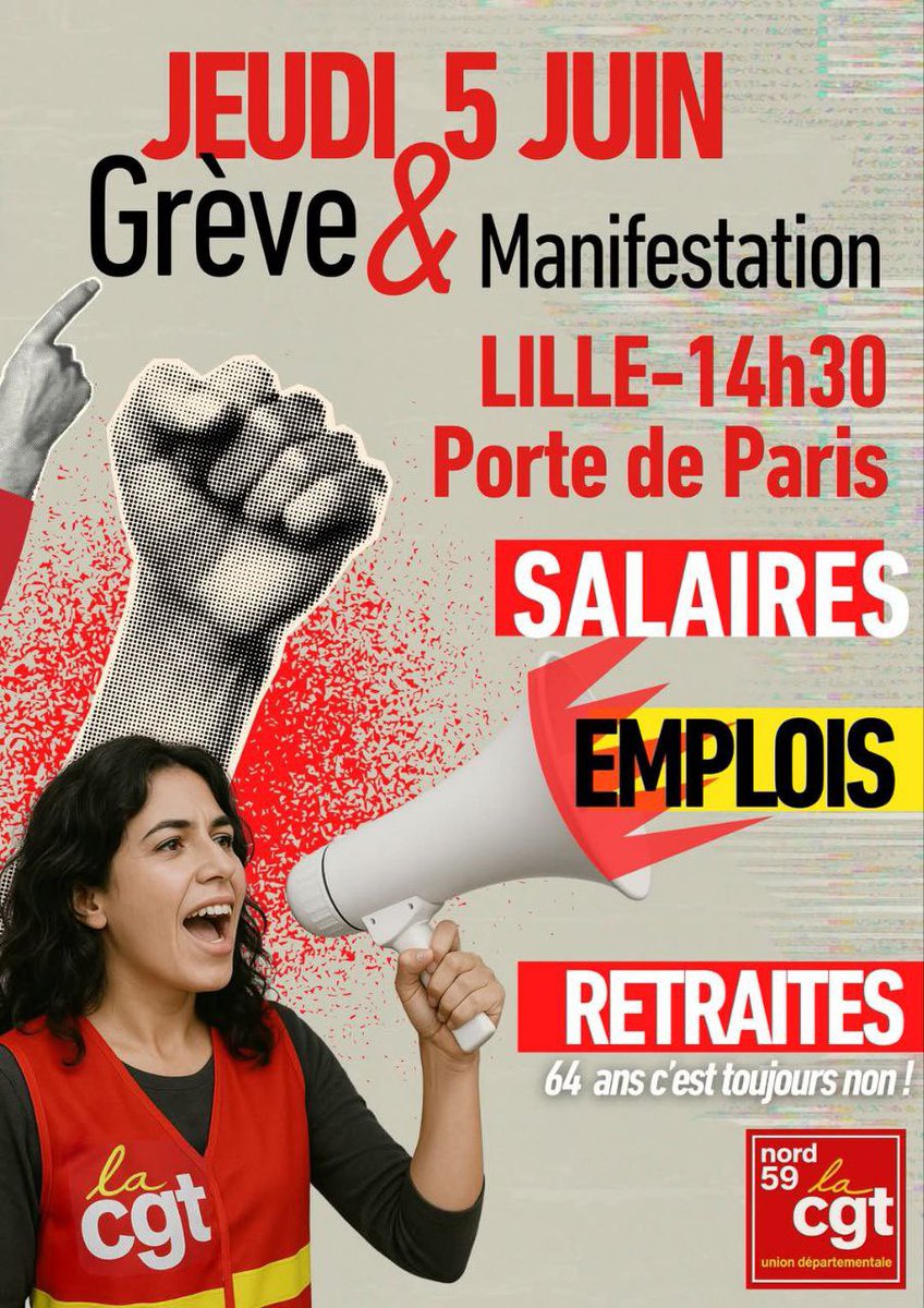 On se mobilise pour les #retraites et les #salaires le #5juin
Manifestation Porte de Paris à 14h30 !