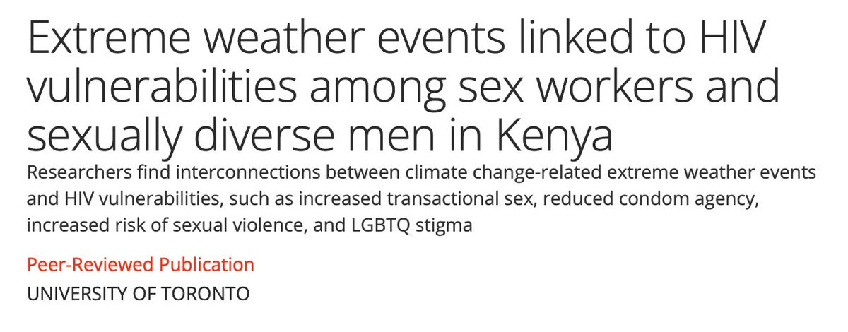 #FIFSW researchers in partnership with community-based collaborators in Kenya found links between extreme weather events related to climate change and HIV vulnerabilities among sex workers and sexually diverse men in Nairobi: eurekalert.org/news-releases/… h/t <a href="/carmenlogie/">carmen logie 🌈</a>