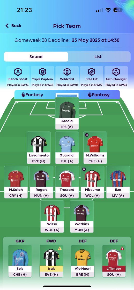kyebodnarazek's tweet photo. @FPL__Raptor I’m currently 4 points clear in my mini league. Thinking rogers or trossard to bowen.. any tips going into the final game week? https://t.co/6mfsJQ2TRU