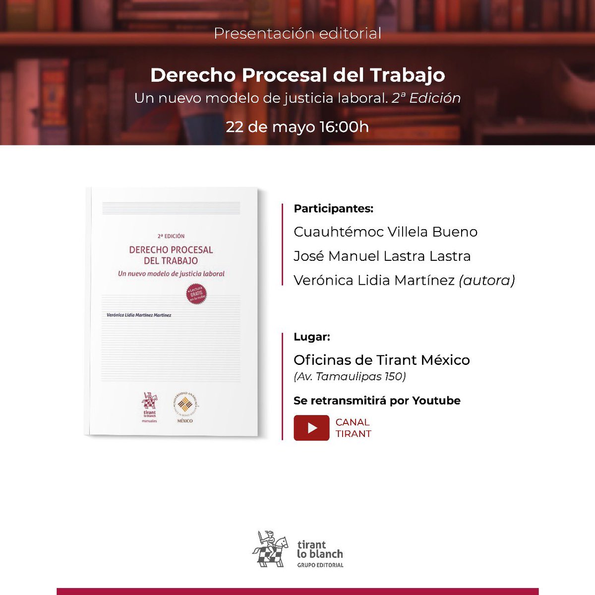 lictemo's tweet image. No se pierdan la presentación de esta importante obra que sin duda contribuirá a mejorar la operación del nuevo procedimiento laboral.
#Conocimientoespoder
#Derecholaboral
#Procedimientolaboral

YouTube: youtube.com/live/rIICgW-pV…