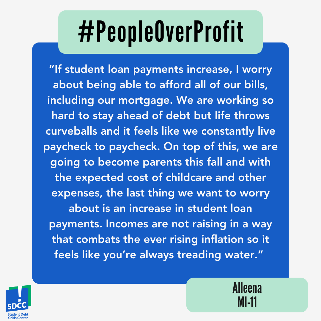Lawmakers need to put #PeopleOverProfit - take it from Alleena in Michigan.”