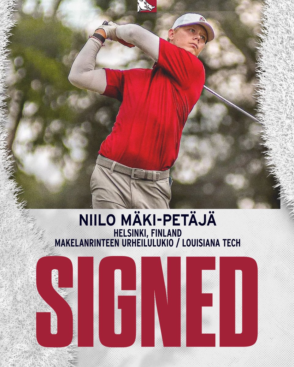 RazorbackMGolf's tweet image. Razorbacks add 2
Niilo played 2 yrs at La Tech, was 2x All-CUSA, earned 2 NCAA individual berths & was 2024 CUSA FR of the Yr
Camden played 2yrs at UGA, had a 71.70 stroke avg, was 2024 SEC All-Frosh team and had T-7 finish at 2024 SEC Championship.
🐗⛳️ #WPS