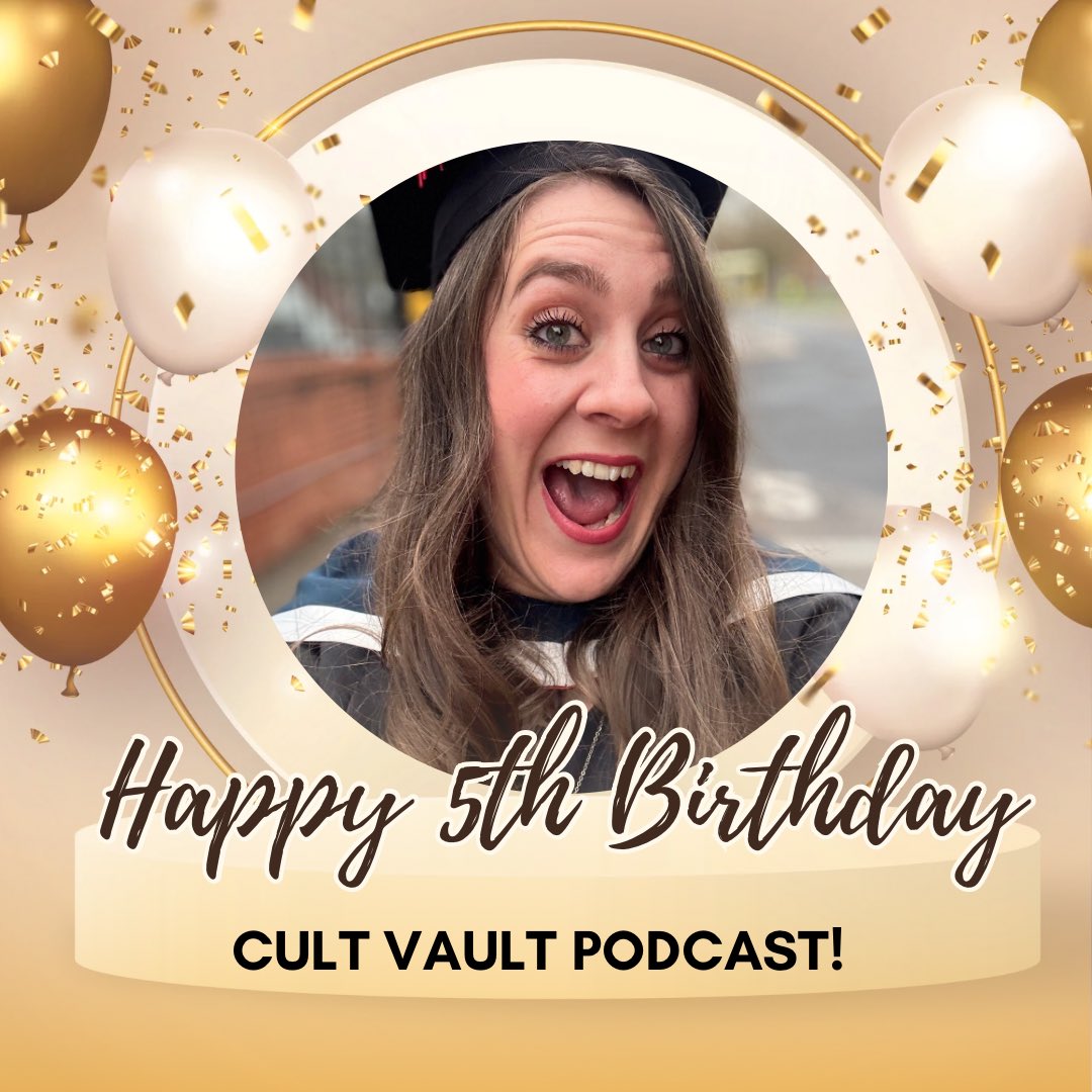 THE CULT VAULT TURNS 5!! 

Yesterday marked 5 years since the release of episode one of the Cult Vault Podcast. 

The Cult Vault remains in the top 1% of podcasts. It’s wild to be here! 

Thank you everyone who has contributed closely, or from afar, to any element of this show ❤️