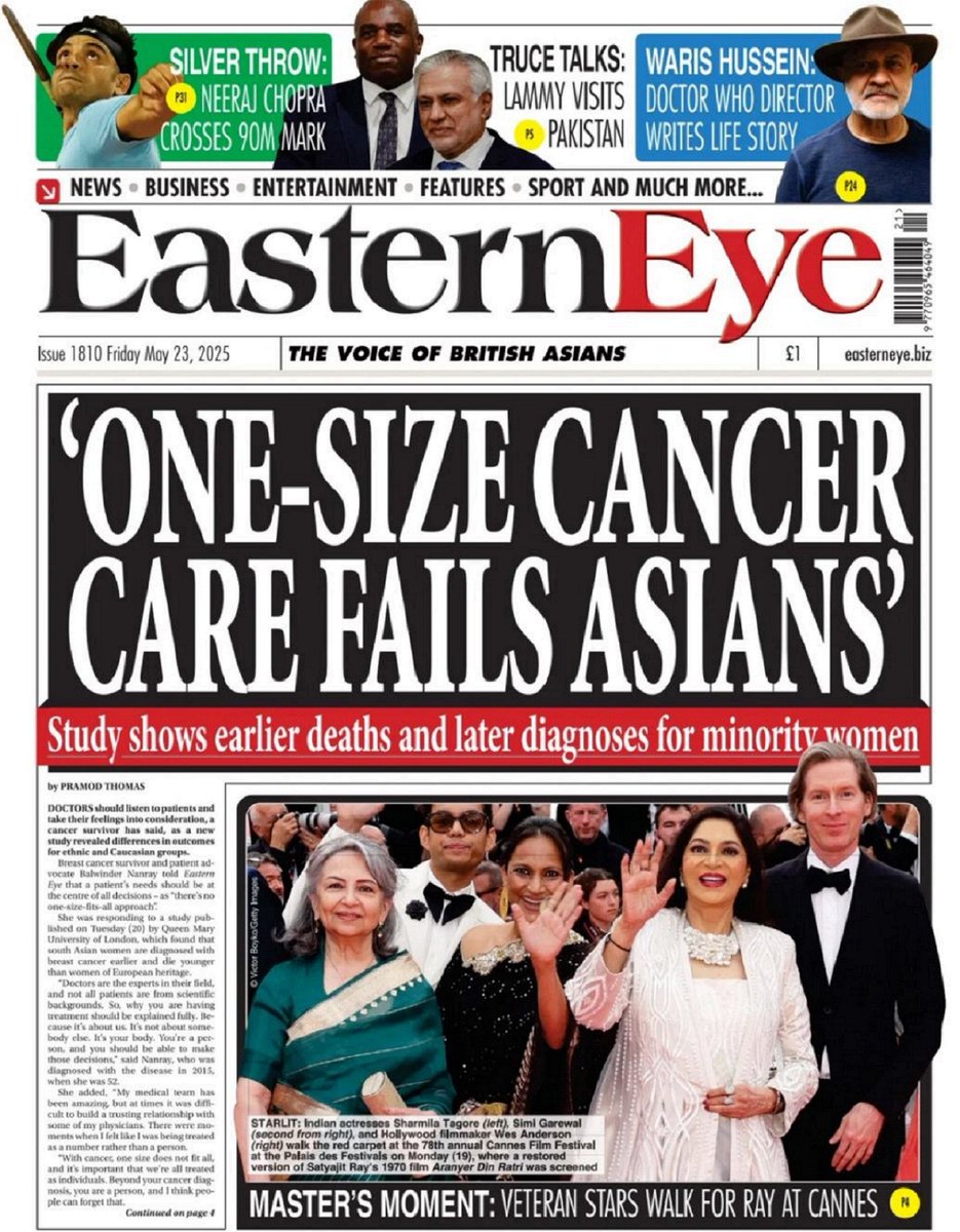 Andy Gibson (@andygibsontv) on Twitter photo "'ONE-SIZE CANCER CARE FAILS ASIANS'"
Full Story: t.ly/IBzrA
#PramodThomas is reports that doctors should listen to patients and take their feelings into consideration, the lead for <a href="/EasternEye/">Eastern Eye</a>, tomorrow.
#EasternEye
#IBPAPERS
#TomorrowsPapersToday "'ONE-SIZE CANCER CARE FAILS ASIANS'"
Full Story: t.ly/IBzrA
#PramodThomas is reports that doctors should listen to patients and take their feelings into consideration, the lead for <a href="/EasternEye/">Eastern Eye</a>, tomorrow.
#EasternEye
#IBPAPERS
#TomorrowsPapersToday