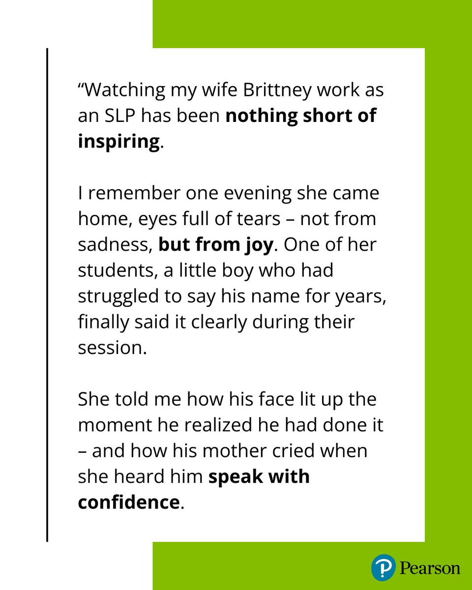 PearsonAssessUS's tweet image. #SpeechLanguagePathologists are difference-makers. 

Thank you to Zachary for this beautiful and inspiring nomination of his wife, Brittney, in honor of #NSLHM  

If you&apos;d like to nominate an #SLP or #SLPA fill out the form: spr.ly/6018NQFmM

#SpeechLanguagePathology