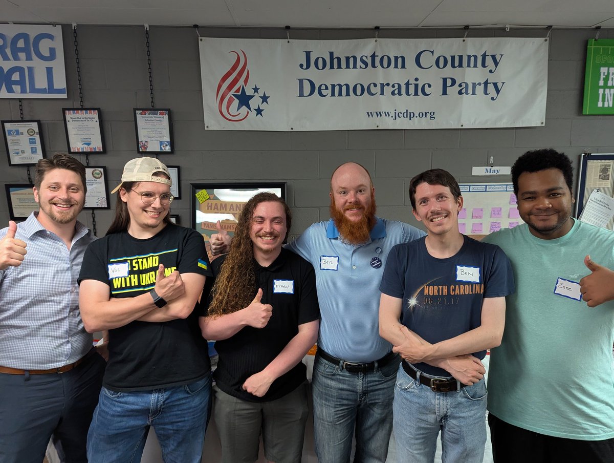 Young Democrats of Johnston County (@youngdemsjoconc) on Twitter photo Thanks so much to Chair <a href="/abreezeclayton/">Anderson Clayton☀️</a> for coming down to JoCo to celebrate <a href="/AllisonJRiggs/">Allison Riggs</a>'s win and to organize for 2026 and beyond!!! 🌞
Let's re-elect Justice <a href="/Anita_Earls/">Anita Earls</a> and win back our courts to build a better North Carolina!
#ncpol #ncdemocrats #anewsouth Thanks so much to Chair <a href="/abreezeclayton/">Anderson Clayton☀️</a> for coming down to JoCo to celebrate <a href="/AllisonJRiggs/">Allison Riggs</a>'s win and to organize for 2026 and beyond!!! 🌞
Let's re-elect Justice <a href="/Anita_Earls/">Anita Earls</a> and win back our courts to build a better North Carolina!
#ncpol #ncdemocrats #anewsouth