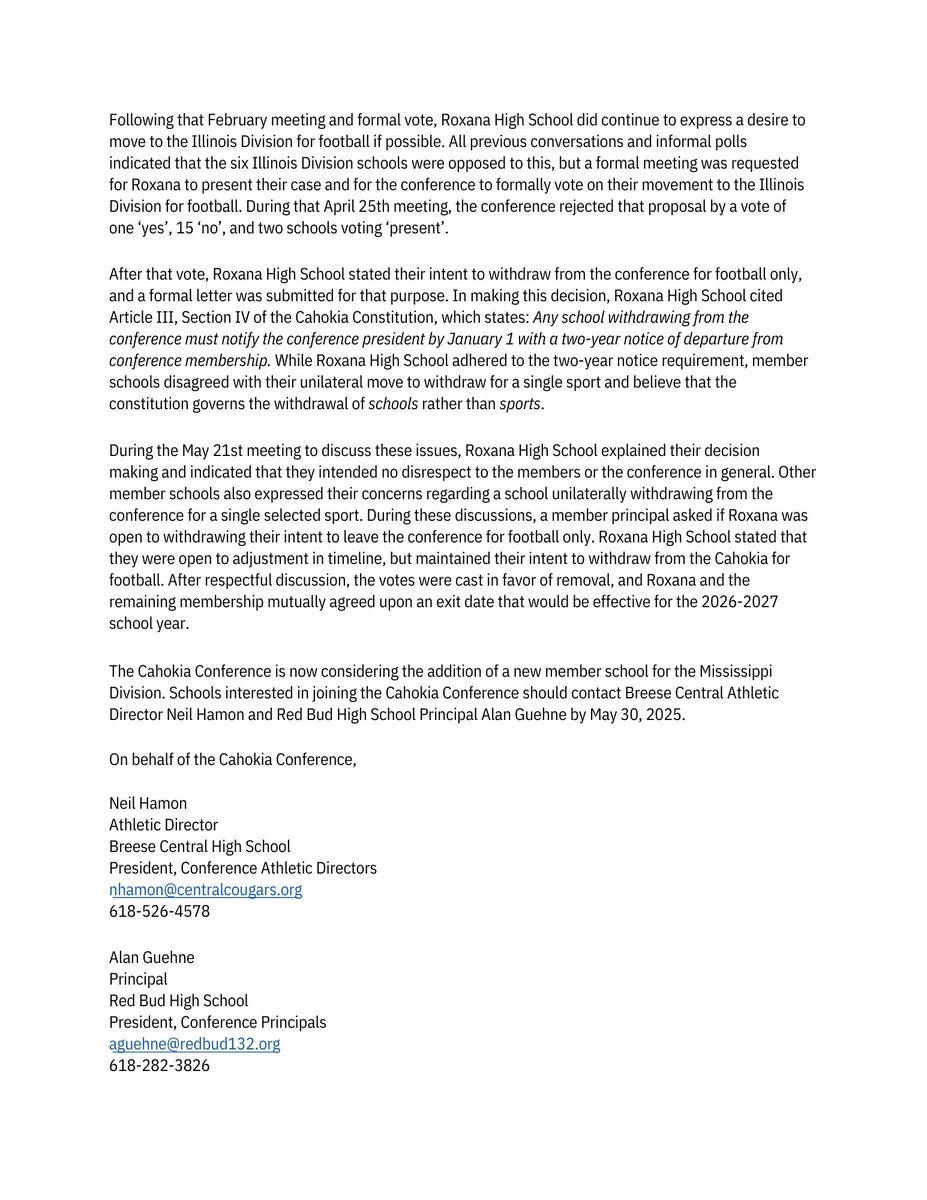 Cahokia Conference update. <a href="/chseagles4/">Columbia High School</a>