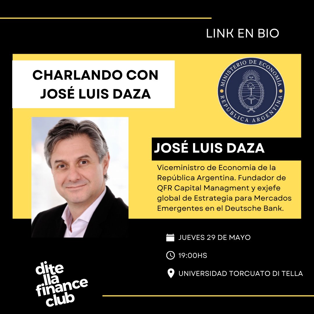 CHARLANDO CON JOSÉ LUIS DAZA

Luego de unas semanas llena anuncios por parte del equipo económico, el próximo jueves nos acompañará la mano derecha de "Toto" Caputo, <a href="/JoseLuisDazaAR/">Jose Luis Daza</a>. José Luis nos contará cómo ven la coyuntura económica argentina desde el gobierno

Los esperamos!